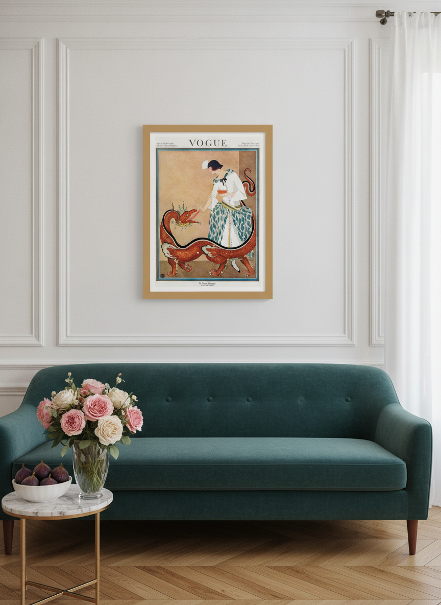 Modern wall art print styled on the wall in a Parisian living room