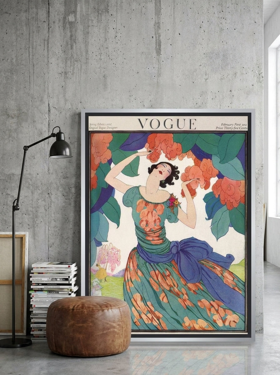 Canvas wall art with a silver leaf surround leaning against the wall in an industrial loft bedroom