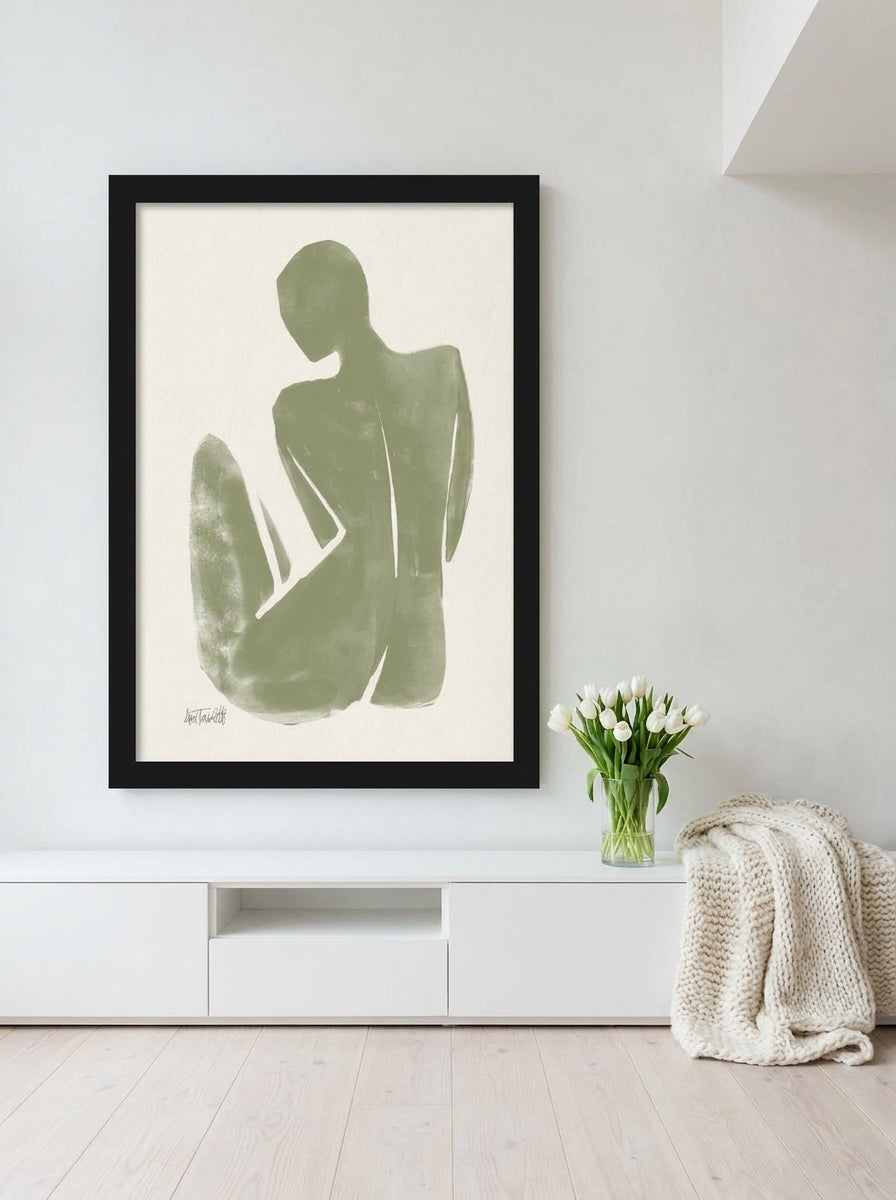Oversized statement modern wall art print styled on the wall in a bright Scandinavian living room