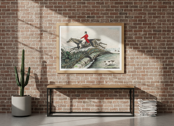Modern wall art print styled on the wall in an industrial loft living room