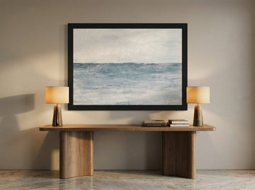 Modern wall art print styled on the wall in a luxe home office