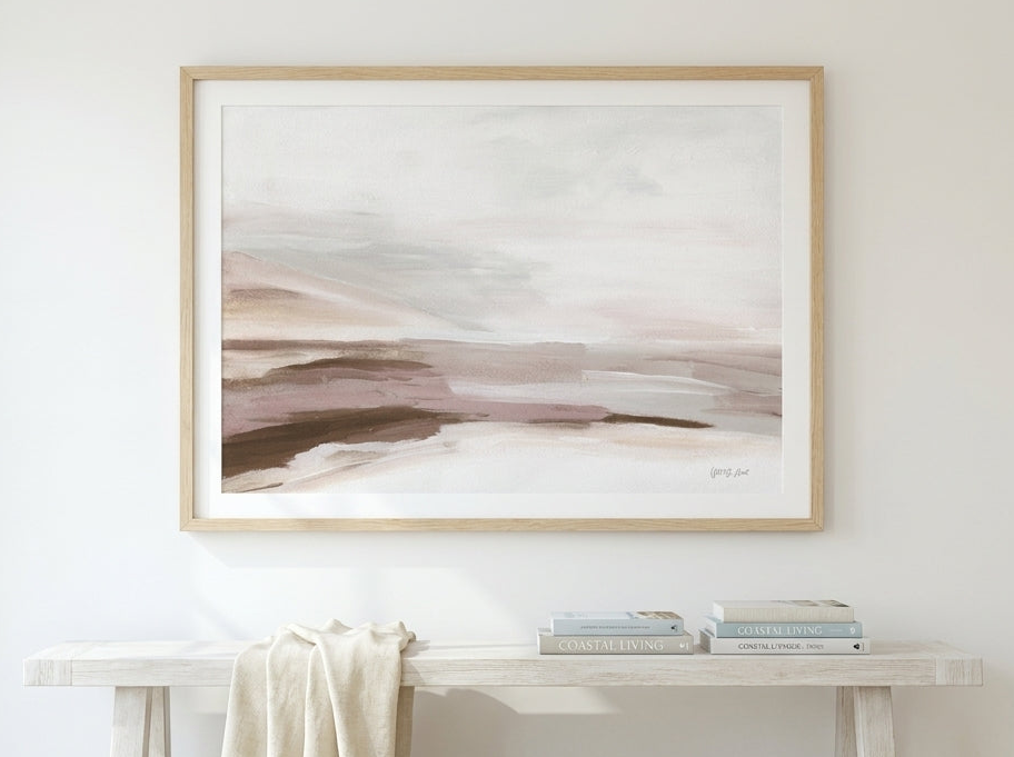Modern wall art print styled on the wall in a coastal living room