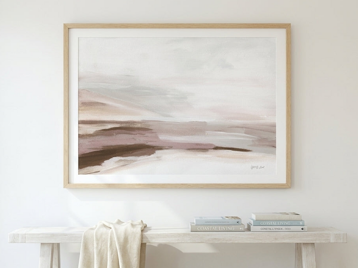 Modern wall art print styled on the wall in a coastal living room