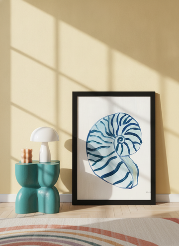 Modern wall art print leaning against the wall in a colourful eclectic dining room