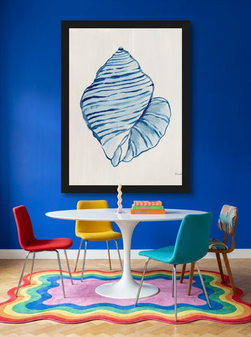 Modern wall art print styled on the wall in a colourful eclectic dining room