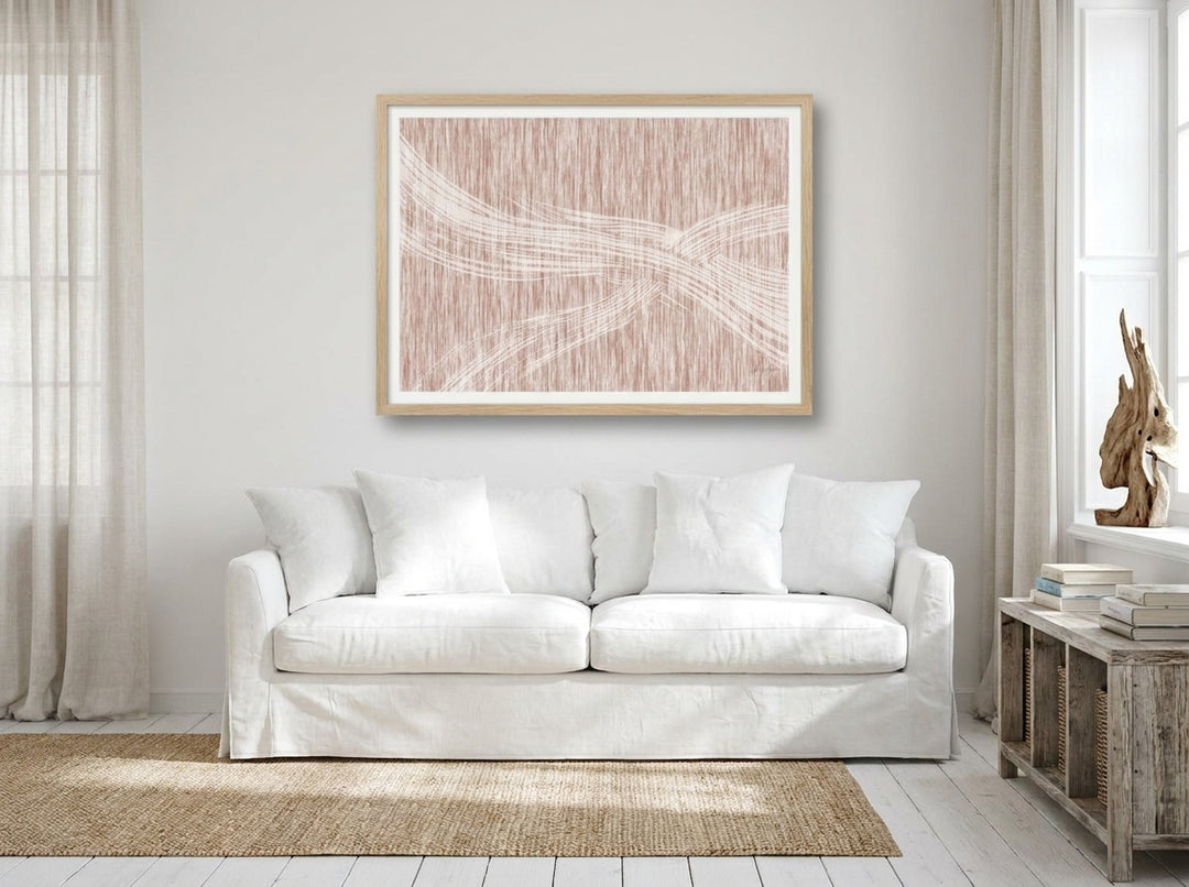 Modern wall art print styled on the wall in a coastal living room