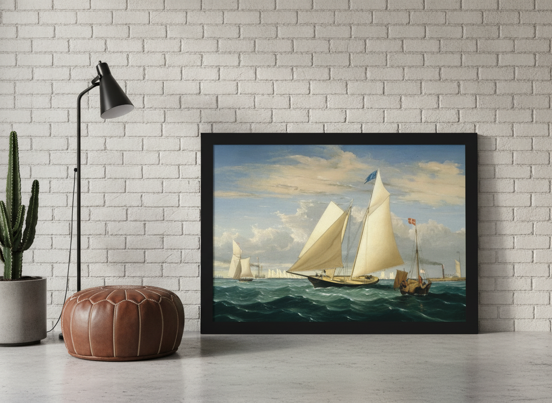 Modern wall art print leaning against the wall in an industrial loft home office