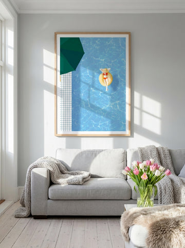 Modern wall art print styled on the wall in a bright Scandinavian living room