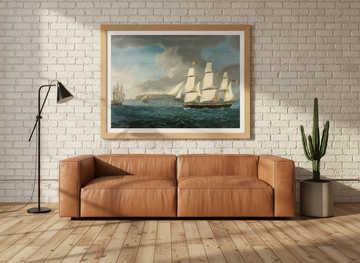 Modern wall art print styled on the wall in an industrial loft living room