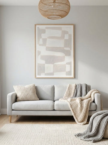 Modern wall art print styled on the wall in a bright Scandinavian living room