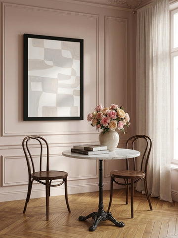 Modern wall art print styled on the wall in a Parisian dining room