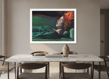 Modern wall art print styled on the wall in a luxe dining room