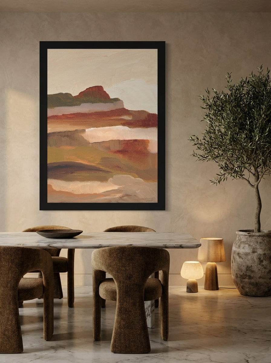 Modern wall art print styled on the wall in a luxe dining room