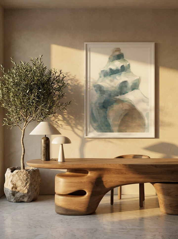 Modern wall art print styled on the wall in a luxe home office