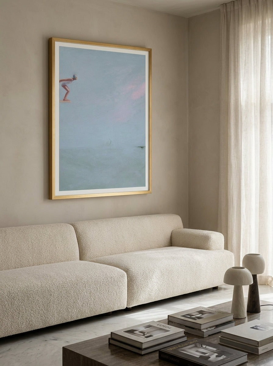 Modern wall art print styled on the wall in a luxe living room