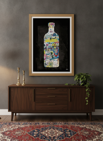 Modern wall art print styled on the wall in a moody living room
