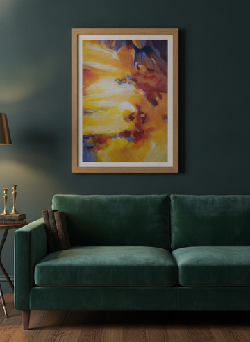 Modern wall art print styled on the wall in a moody living room