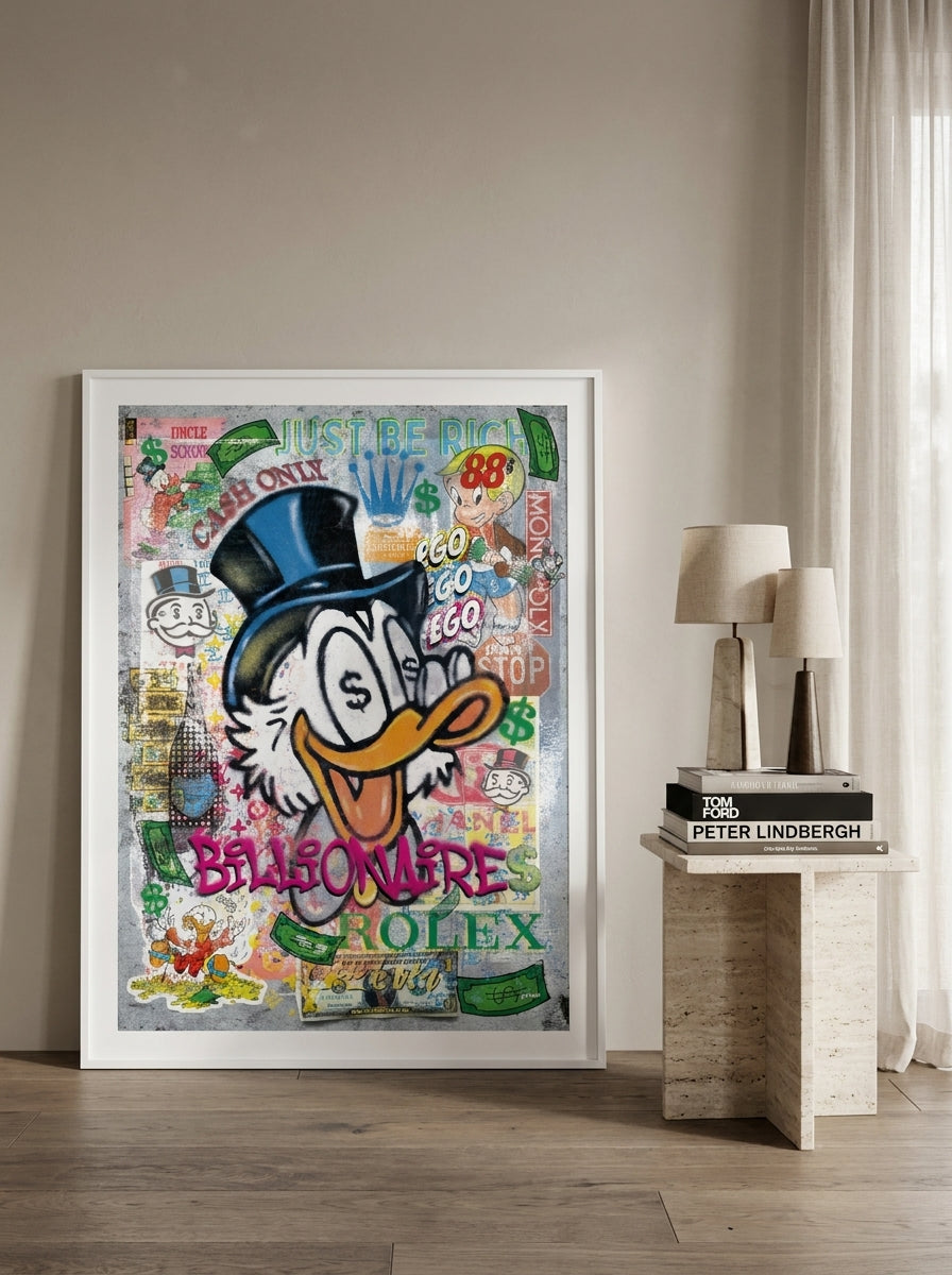 Modern wall art print leaning against the wall in a luxe living room