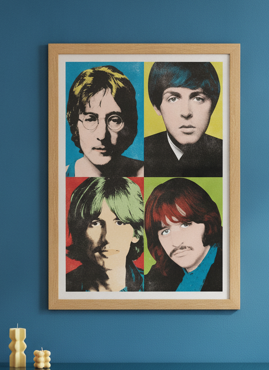 Modern wall art print styled on the wall in a colourful eclectic living room