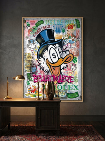 Modern wall art print styled on the wall in a moody home office