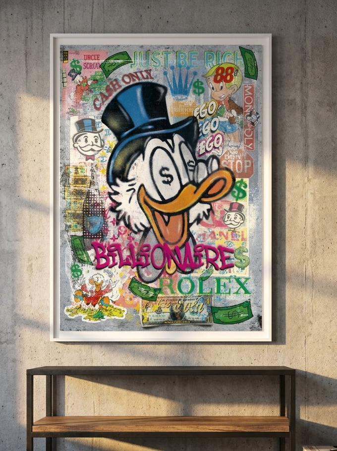 Modern wall art print styled on the wall in an industrial loft living room