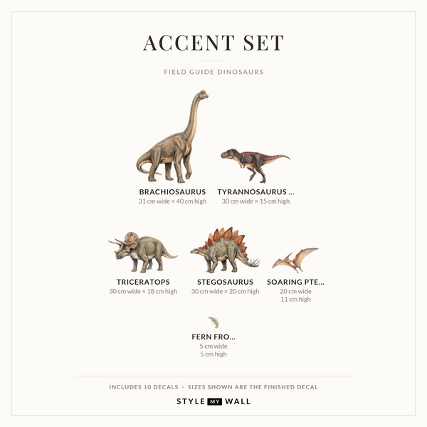 Field Guide Dinosaurs Wall Sticker Decals: Accent Set sizes