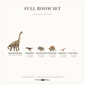 Field Guide Dinosaurs Wall Sticker Decals: Full Room Set sizes