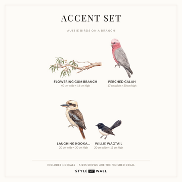 Aussie Birds on a Branch Wall Decals Wall Sticker Decals: Accent Set sizes