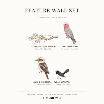 Aussie Birds on a Branch Wall Decals Wall Sticker Decals: Feature Wall Set sizes