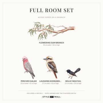 Aussie Birds on a Branch Wall Decals Wall Sticker Decals: Full Room Set sizes