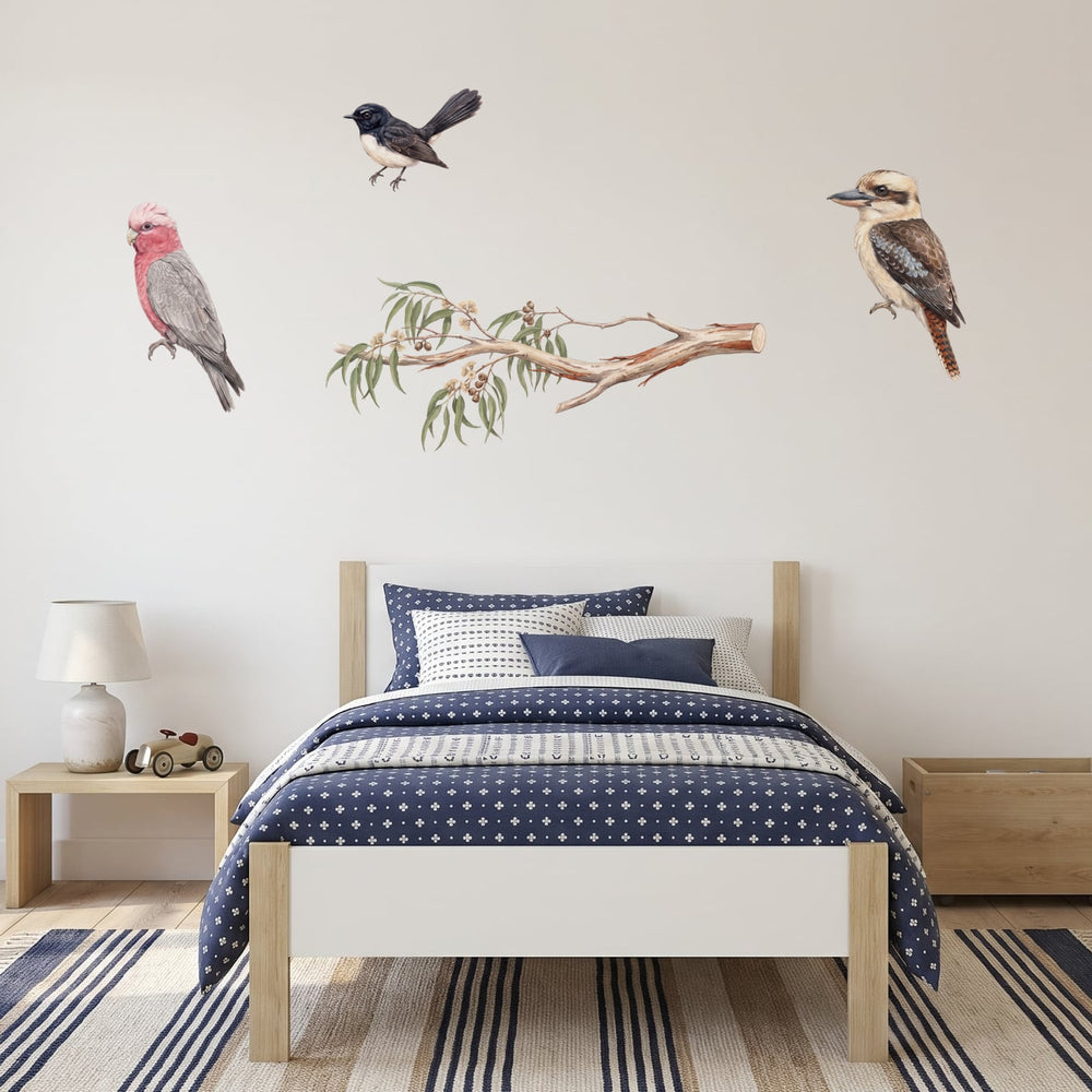 Aussie Birds on a Branch Wall Decals Wall Sticker Decals wall decals on a boy's bedroom wall (Full Room (Large) size)