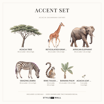 Acacia Savannah Safari Wall Decal Set Wall Sticker Decals: Accent Set sizes