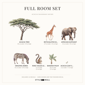 Acacia Savannah Safari Wall Decal Set Wall Sticker Decals: Full Room Set sizes