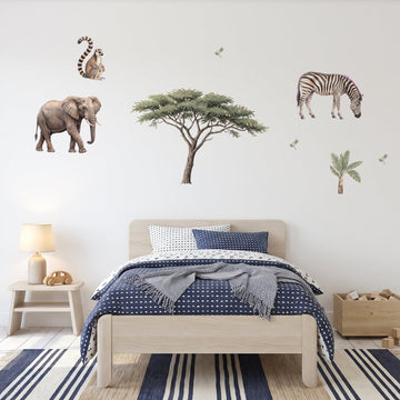 Acacia Savannah Safari Wall Decal Set Wall Sticker Decals wall decals on a boy's bedroom wall (Full Room (Large) size)