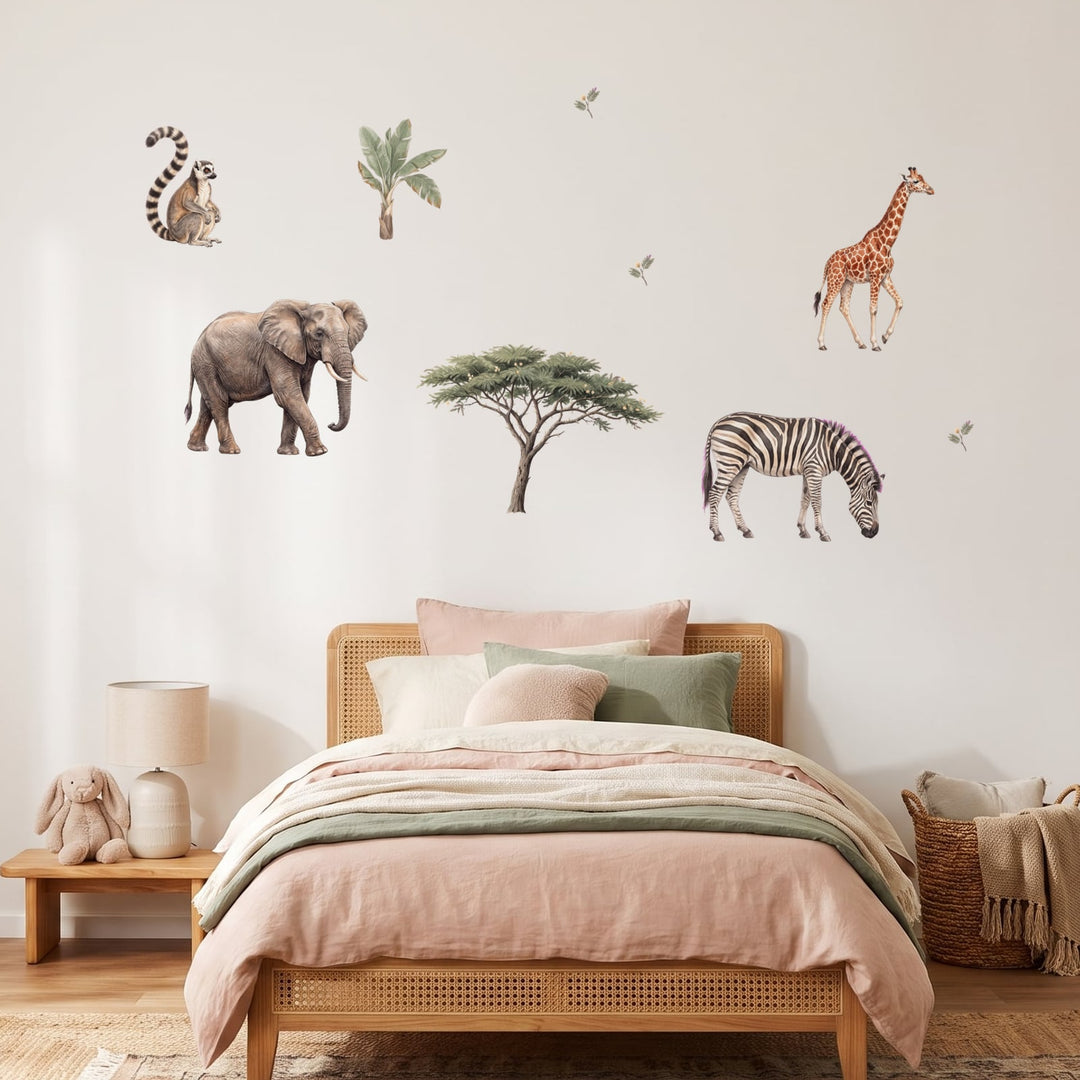 Acacia Savannah Safari Wall Decal Set Wall Sticker Decals wall decals on a girl's bedroom wall (Feature Wall (Medium) size)