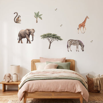 Acacia Savannah Safari Wall Decal Set Wall Sticker Decals wall decals on a girl's bedroom wall (Feature Wall (Medium) size)
