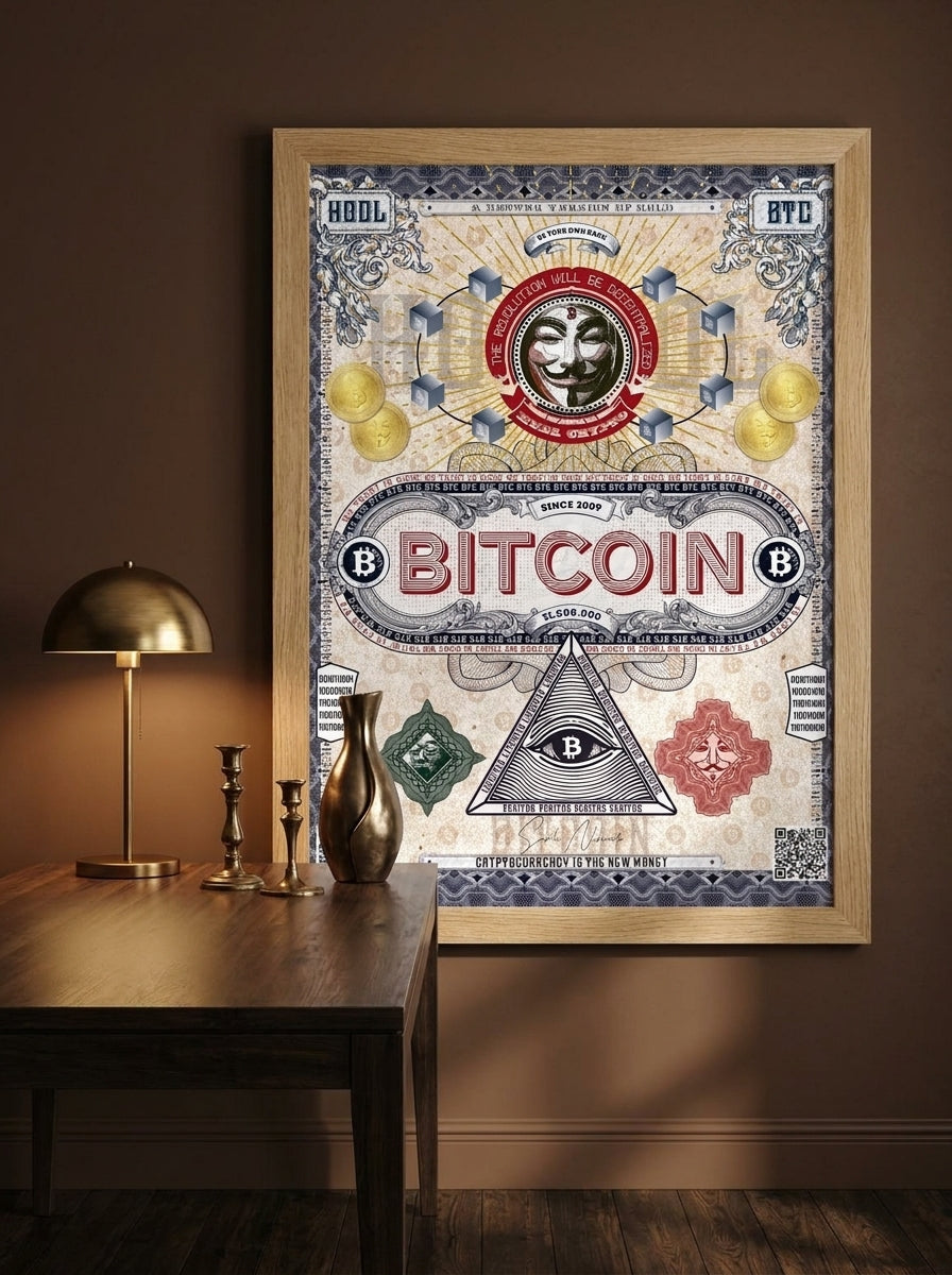 Modern wall art print styled on the wall in a moody home office