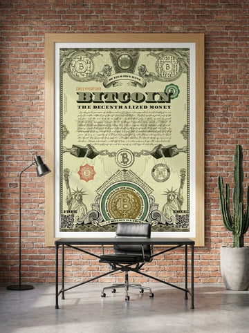 Modern wall art print styled on the wall in an industrial loft home office