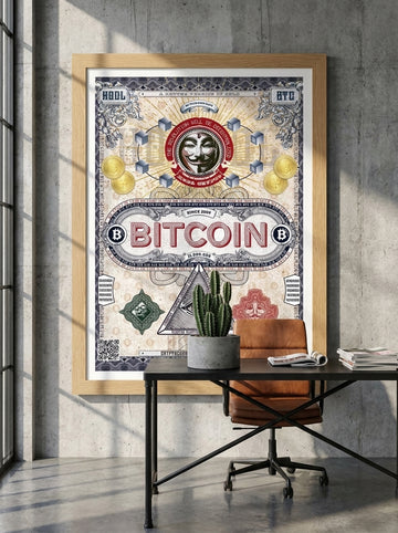 Modern wall art print styled on the wall in an industrial loft home office