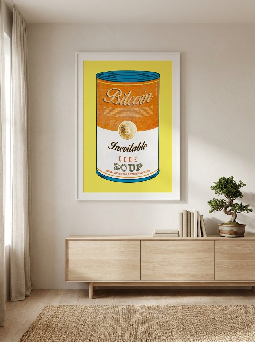 Oversized statement modern wall art print styled on the wall in a warm Japandi living room