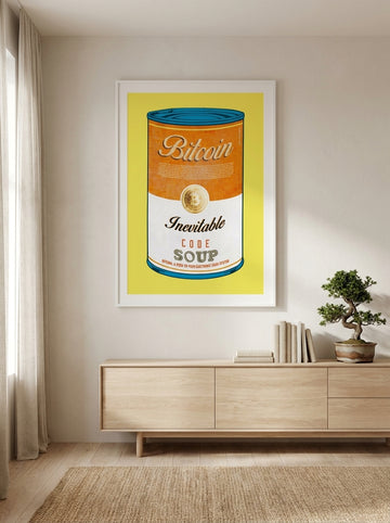 Oversized statement modern wall art print styled on the wall in a warm Japandi living room