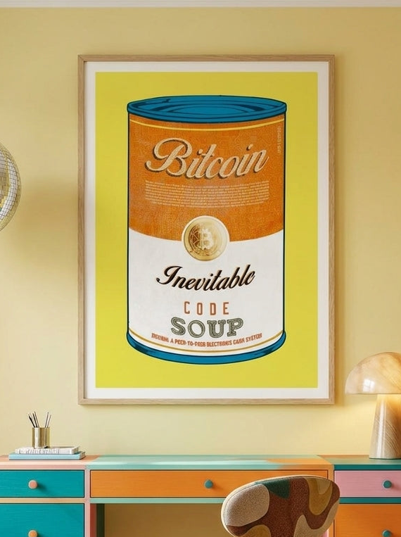 Modern wall art print styled on the wall in a colourful eclectic home office