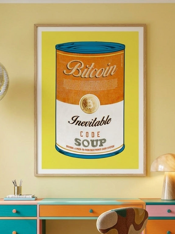 Modern wall art print styled on the wall in a colourful eclectic home office