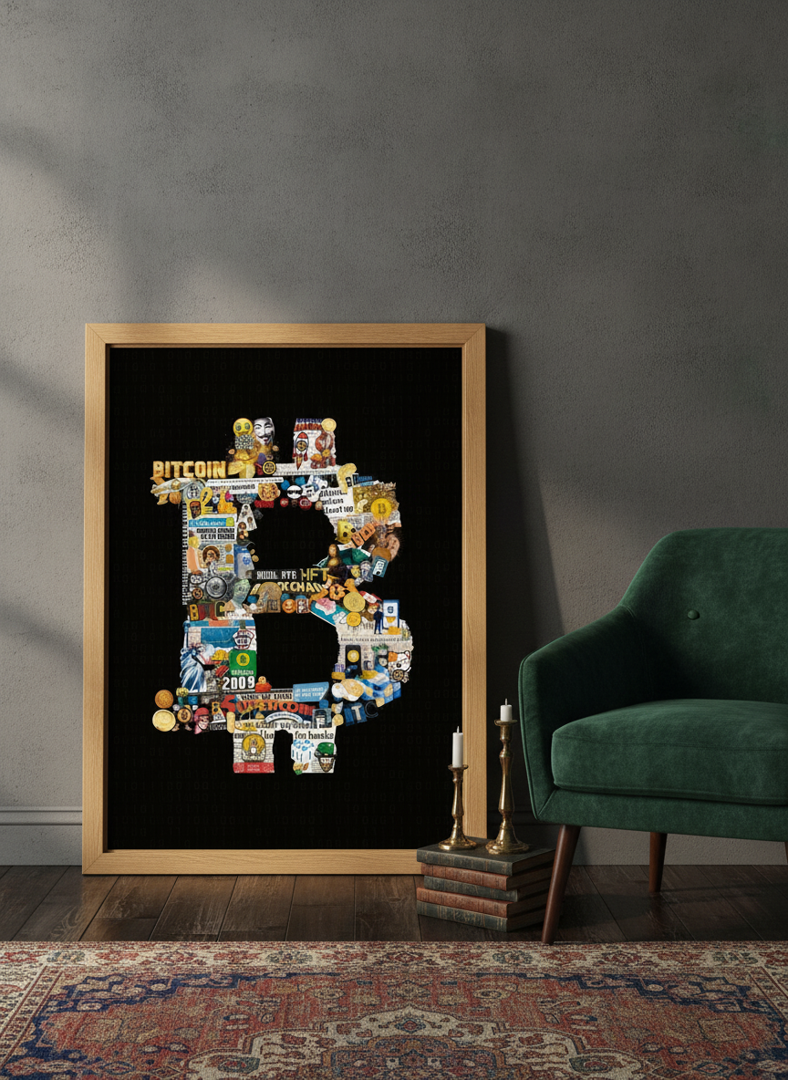 Modern wall art print leaning against the wall in a moody home office