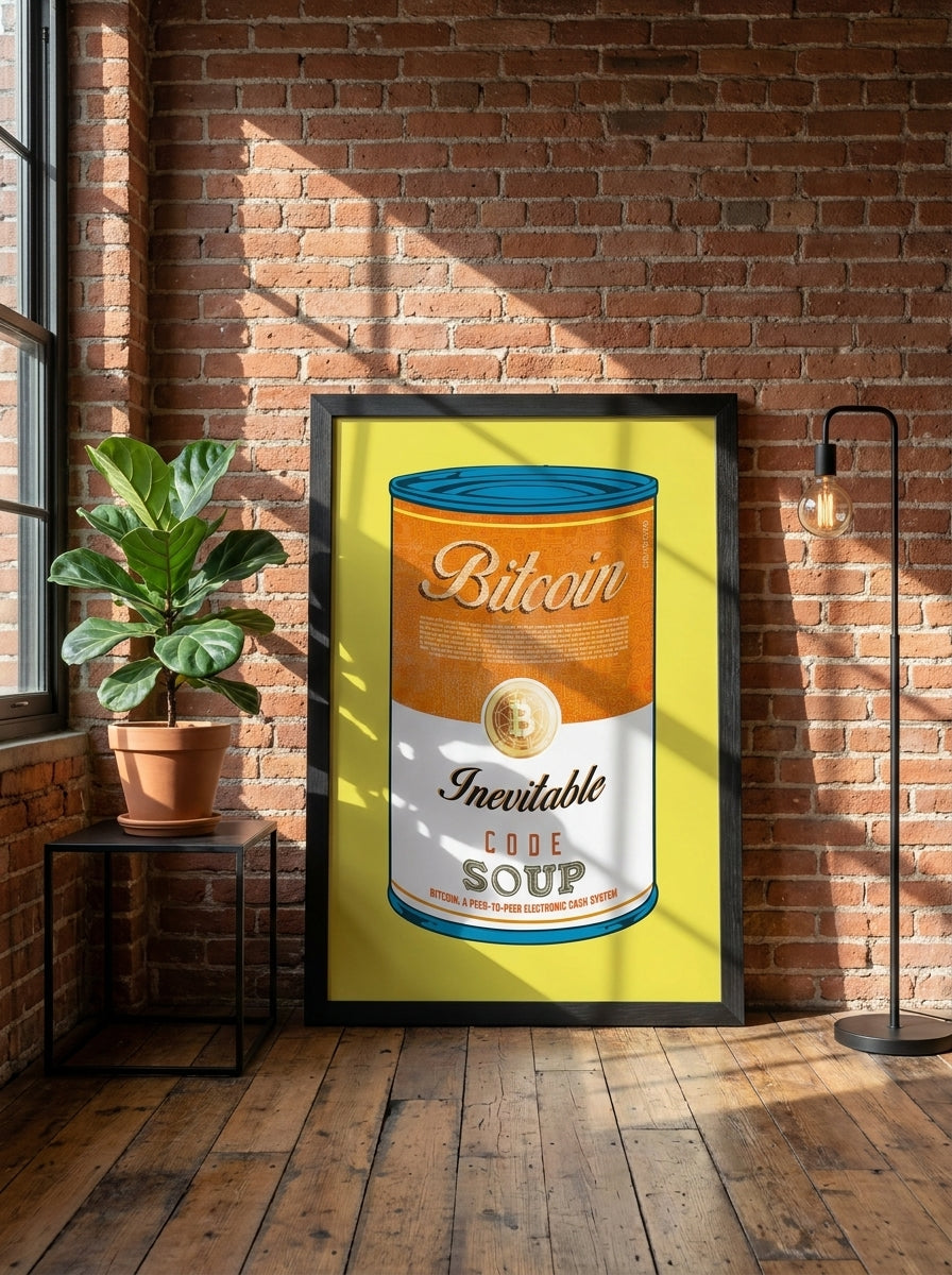 Oversized statement modern wall art print leaning against the wall in an industrial loft living room