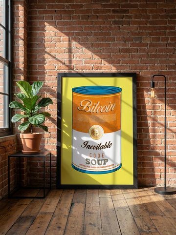 Oversized statement modern wall art print leaning against the wall in an industrial loft living room