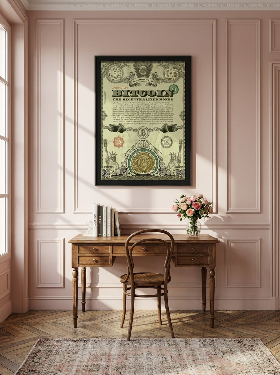 Modern wall art print styled on the wall in a Parisian home office