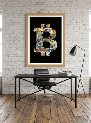 Modern wall art print styled on the wall in an industrial loft home office