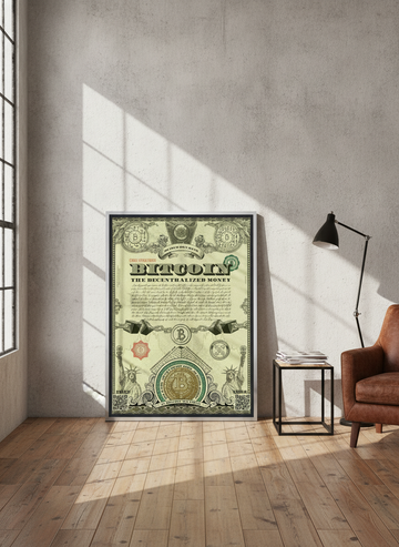 Canvas wall art with a silver leaf surround leaning against the wall in an industrial loft living room