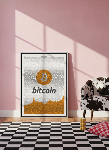 Canvas wall art with a silver leaf surround leaning against the wall in a colourful eclectic dining room